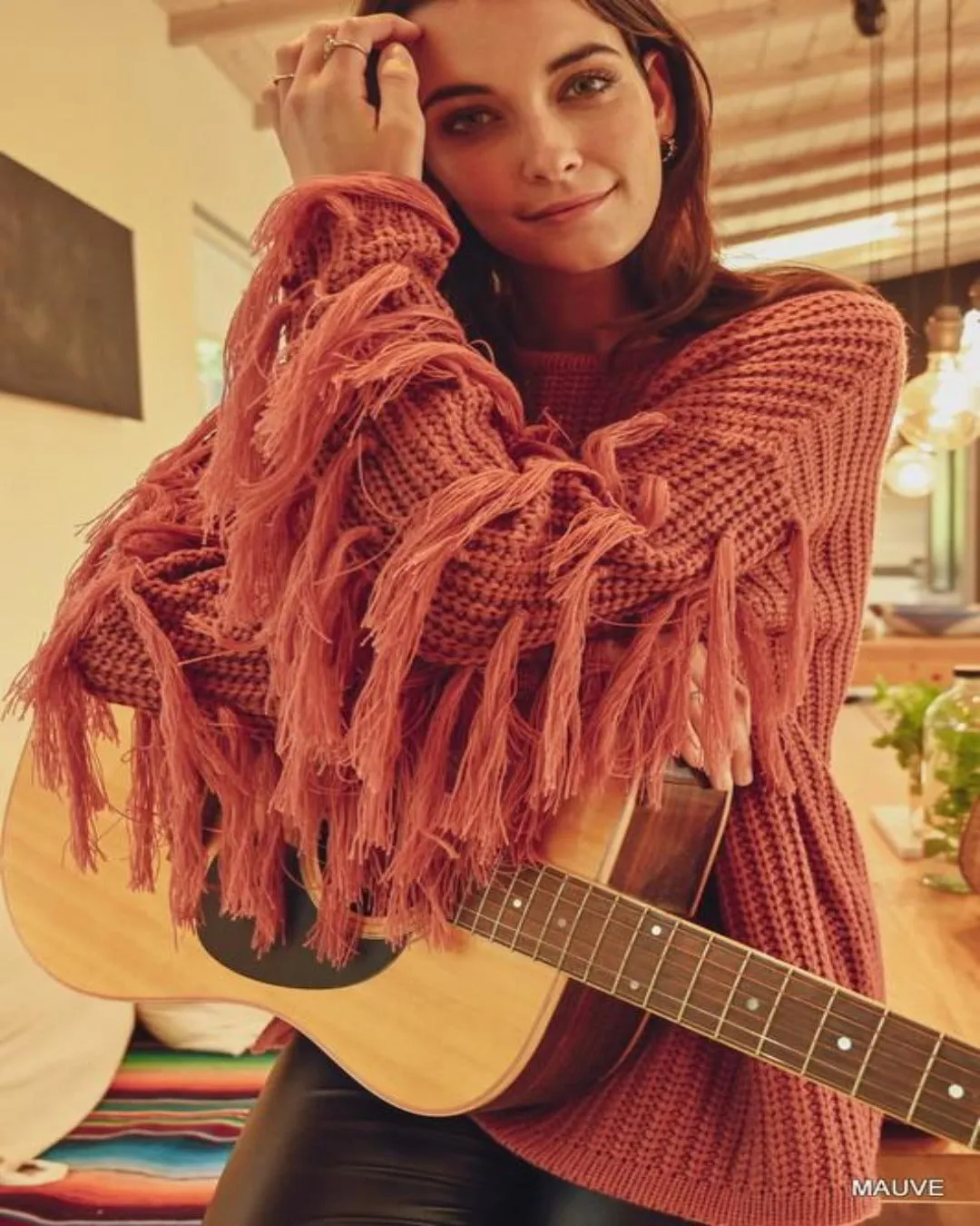 Knit Fringe Sleeve Pullover