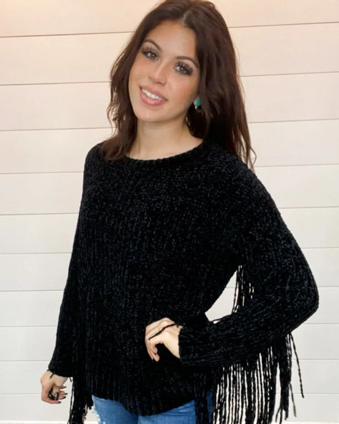 Knit Fringe Sleeve Pullover