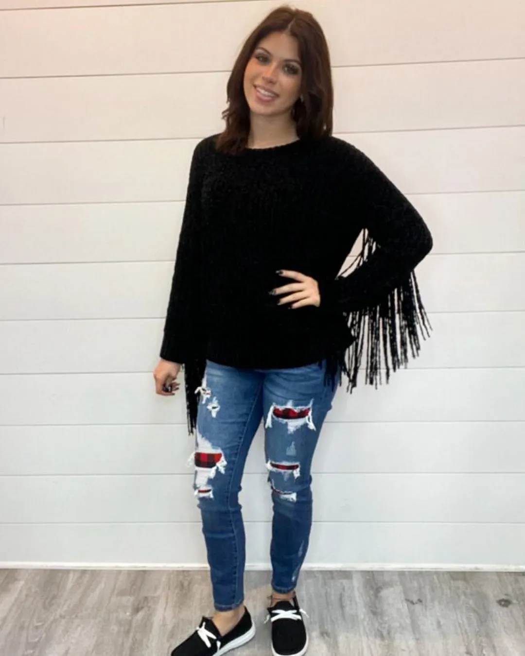 Knit Fringe Sleeve Pullover