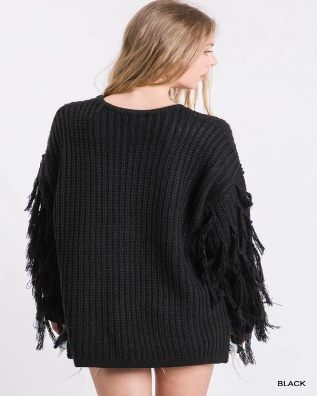 Knit Fringe Sleeve Pullover