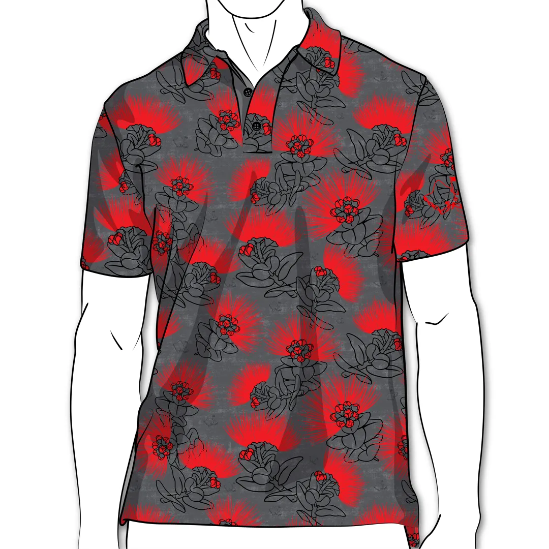 Lava Lehua - OGA Men's Polo - Obsidian Black and Red