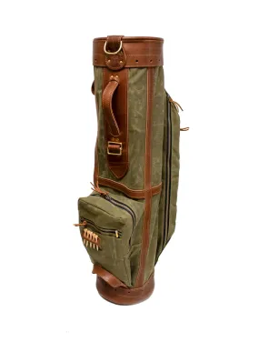 Leather & Waxed Canvas Classic Staff Golf Bag with No Flap- Olive with Chestnut Leather