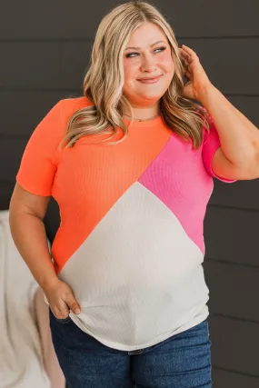 Light Up The Sky Knit Top- Ivory & Neon Orange