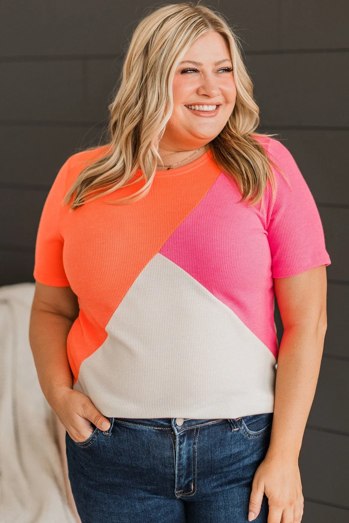 Light Up The Sky Knit Top- Ivory & Neon Orange