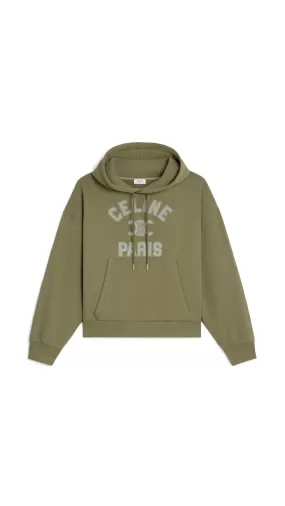 Loose Hoodie in Cotton Fleece - Khaki/Off White