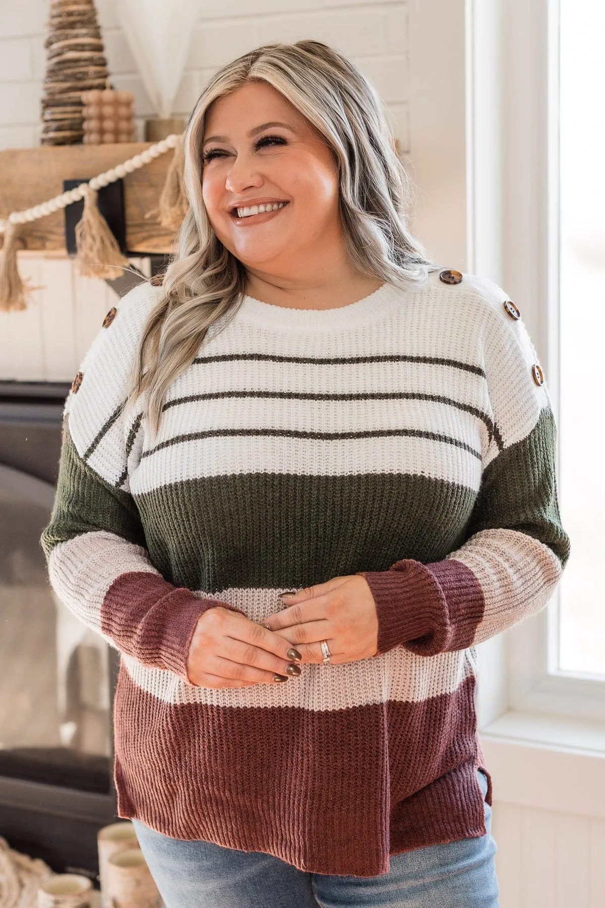 Love To See It Color Block Sweater- Ivory, Olive, & Brick