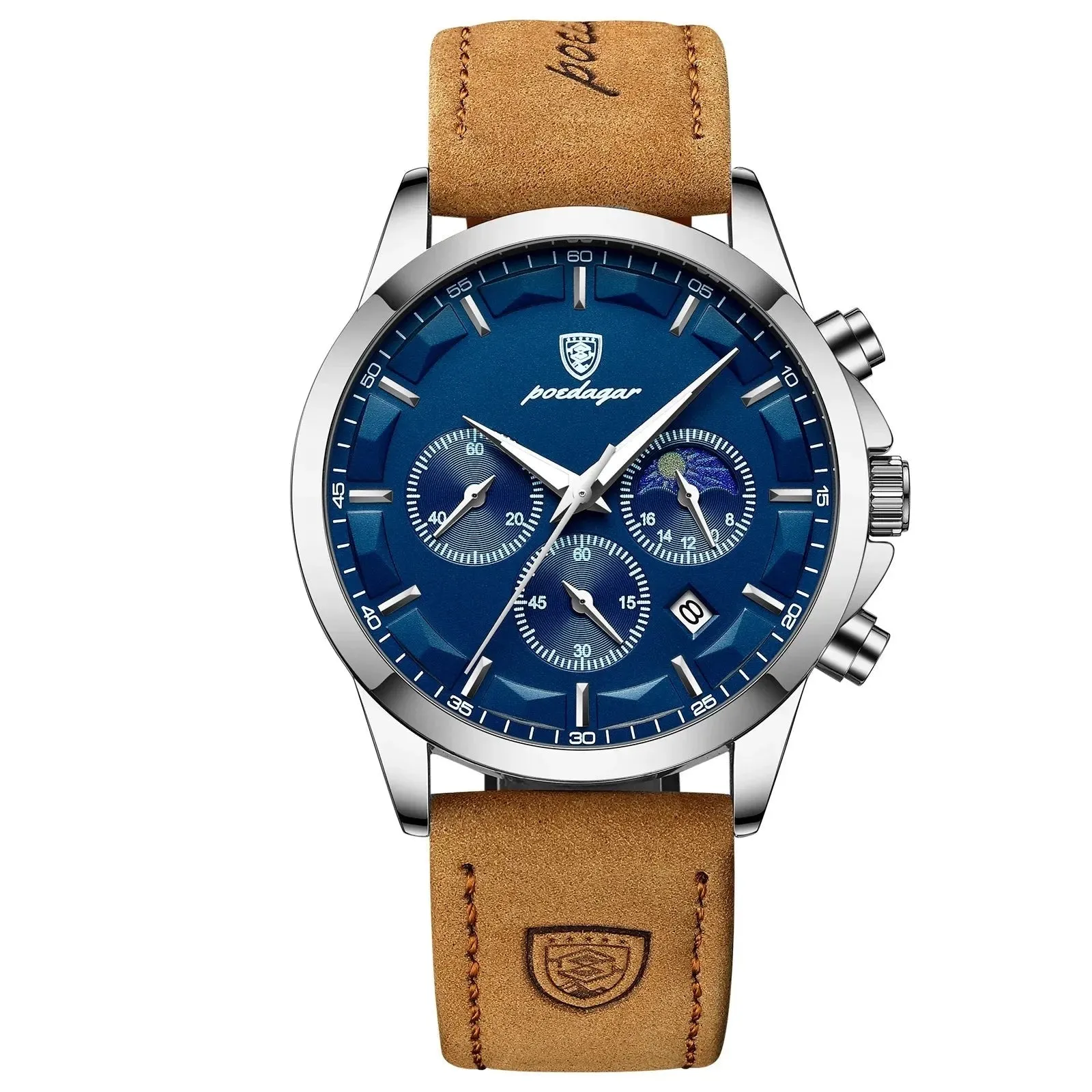 Luxury Waterproof Chronograph Leather Men's Watches Luminous Date