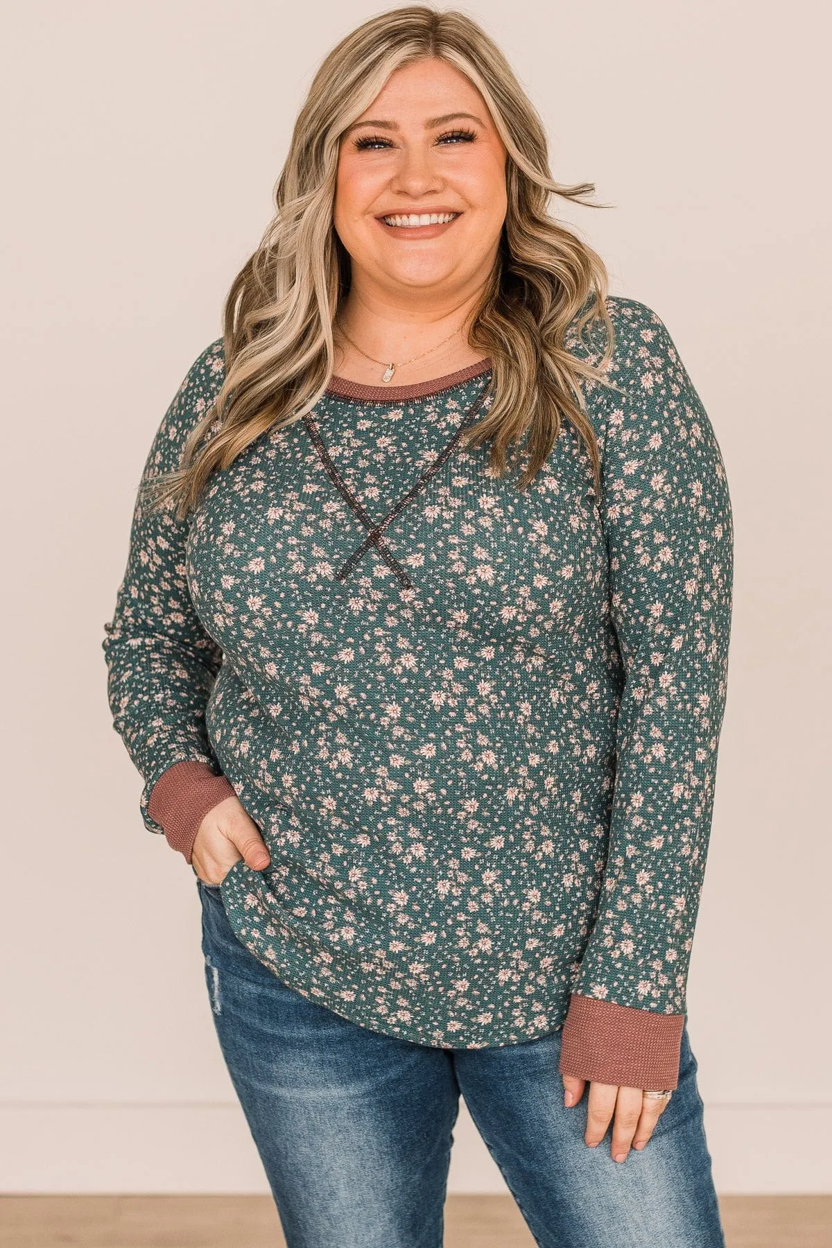 Making It Work Floral Knit Top- Hunter Green