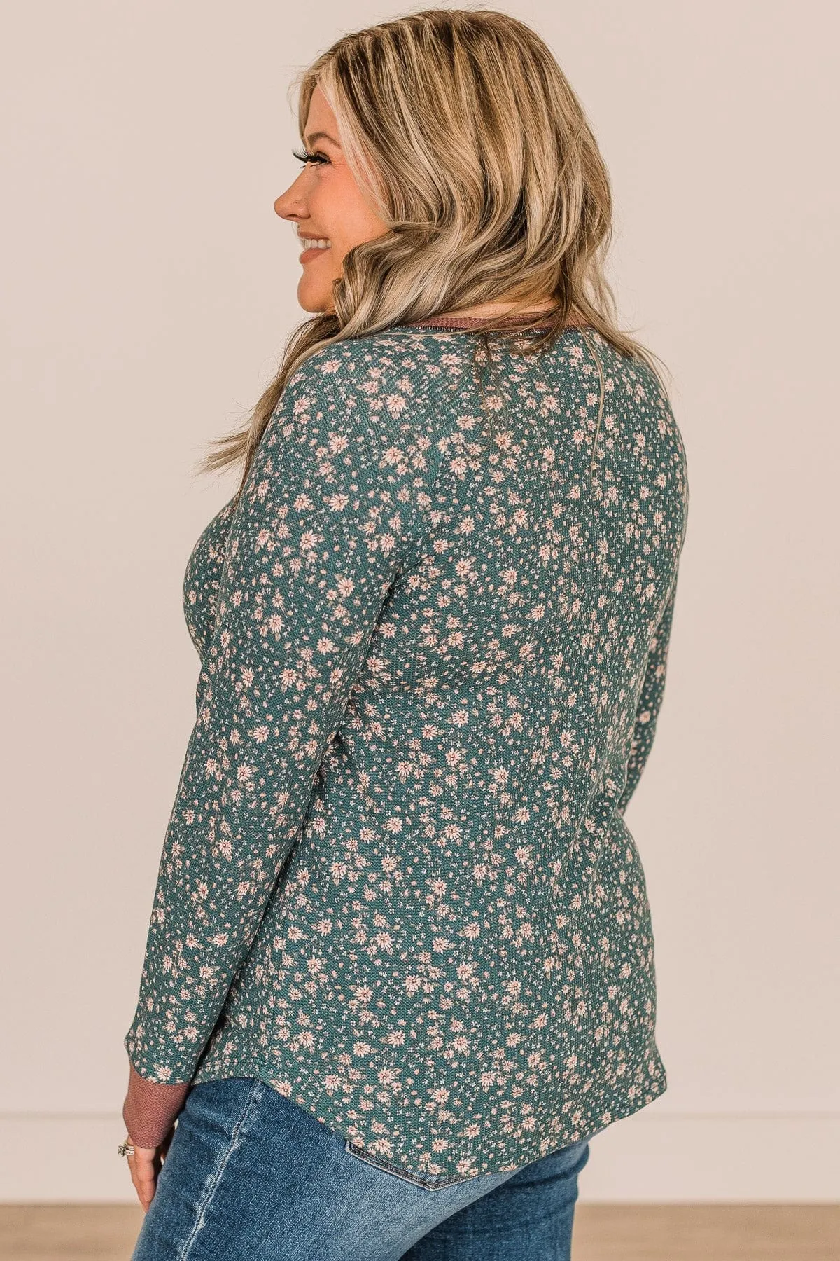 Making It Work Floral Knit Top- Hunter Green