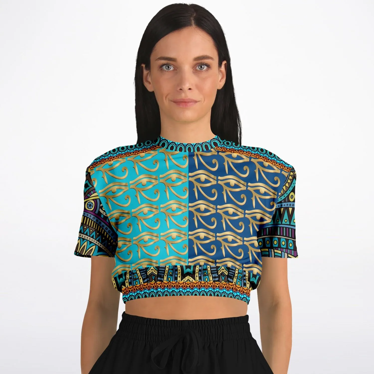 Many Blessings Horus Eye Short Sleeve Cropped Eco-Poly Sweater