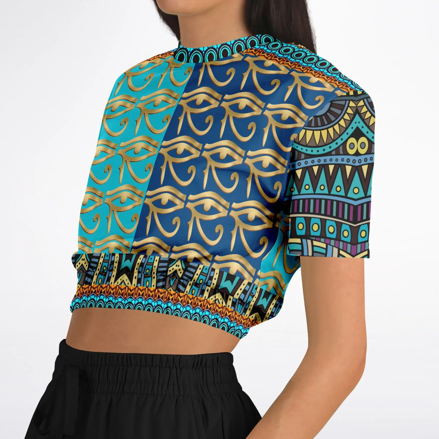 Many Blessings Horus Eye Short Sleeve Cropped Eco-Poly Sweater