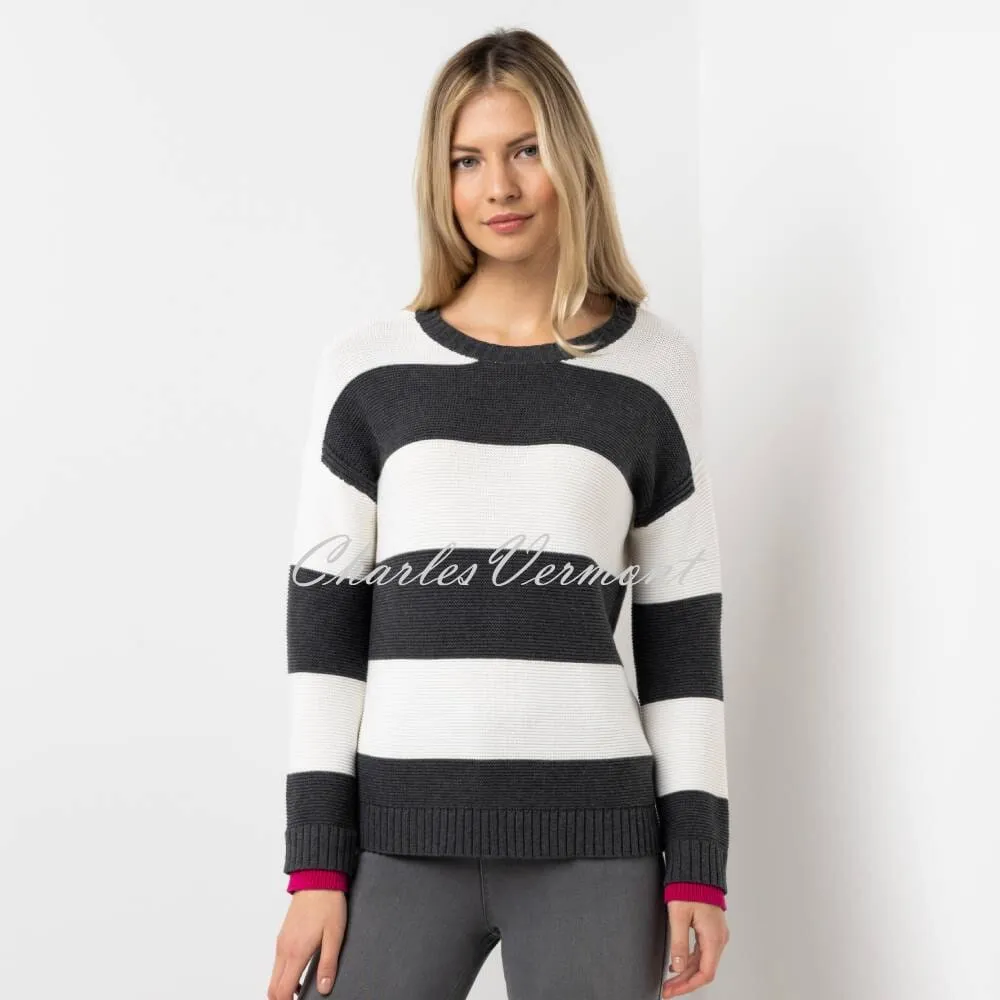 Marble Striped Sweater - Style 6749-126 (Charcoal Grey / Ivory / Raspberry)