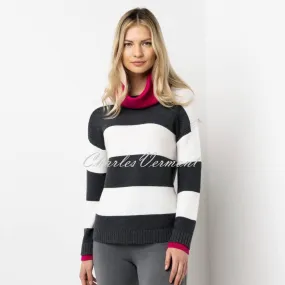 Marble Striped Sweater - Style 6749-126 (Charcoal Grey / Ivory / Raspberry)