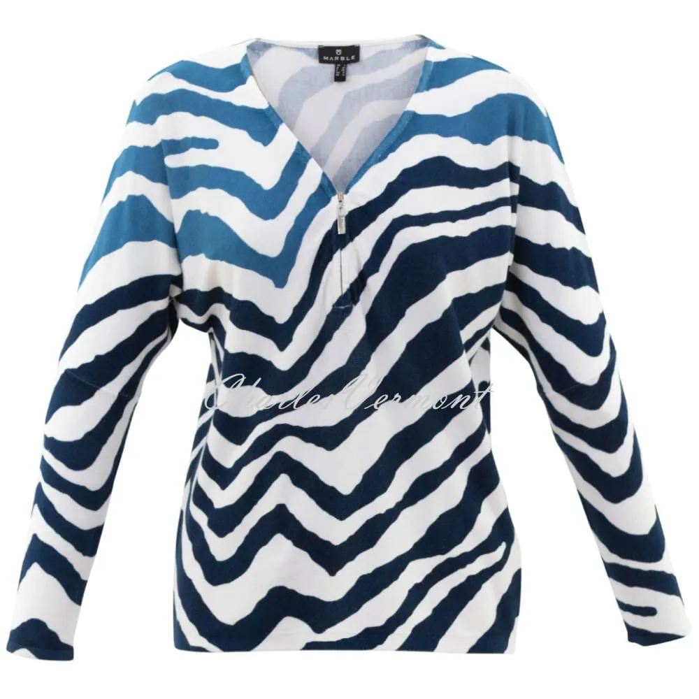 Marble Zebra Sweater - Style 6714-170 (Marine Blue / Blue / Ivory)