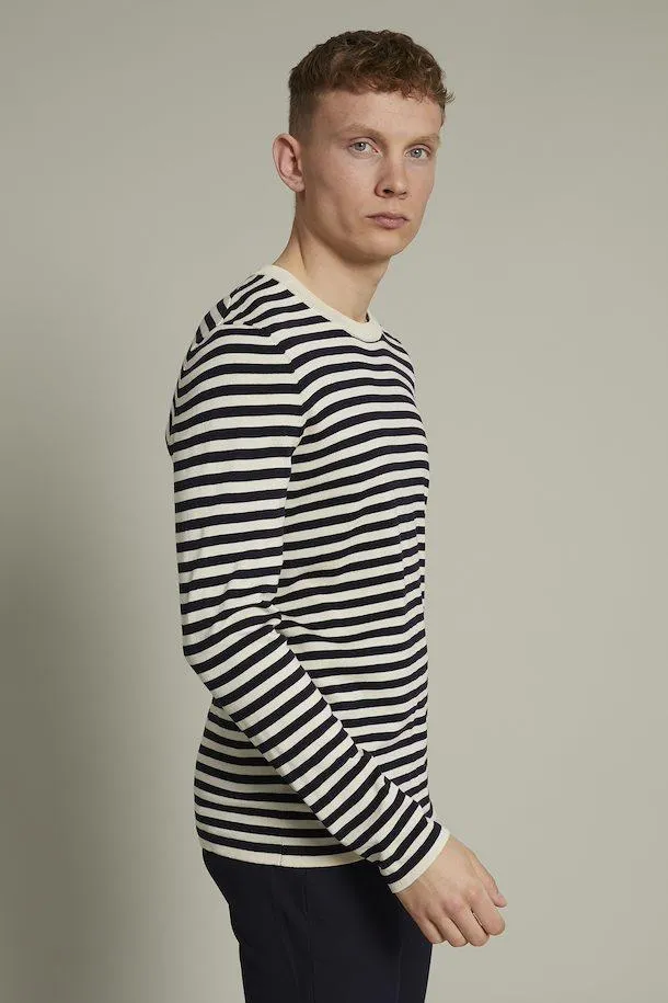 Matinique Malennon H 100% Cotton Stripe Sweater in Dark Navy