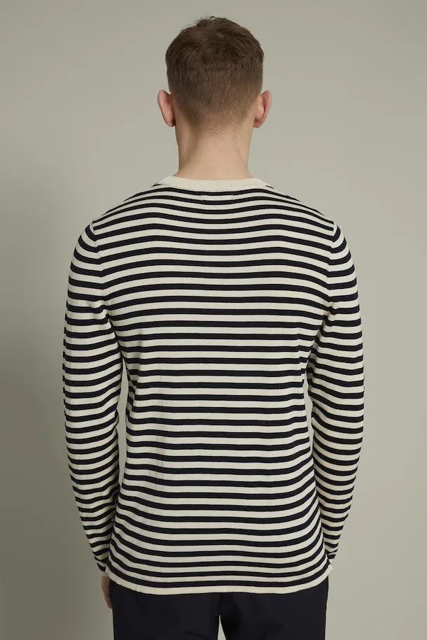 Matinique Malennon H 100% Cotton Stripe Sweater in Dark Navy