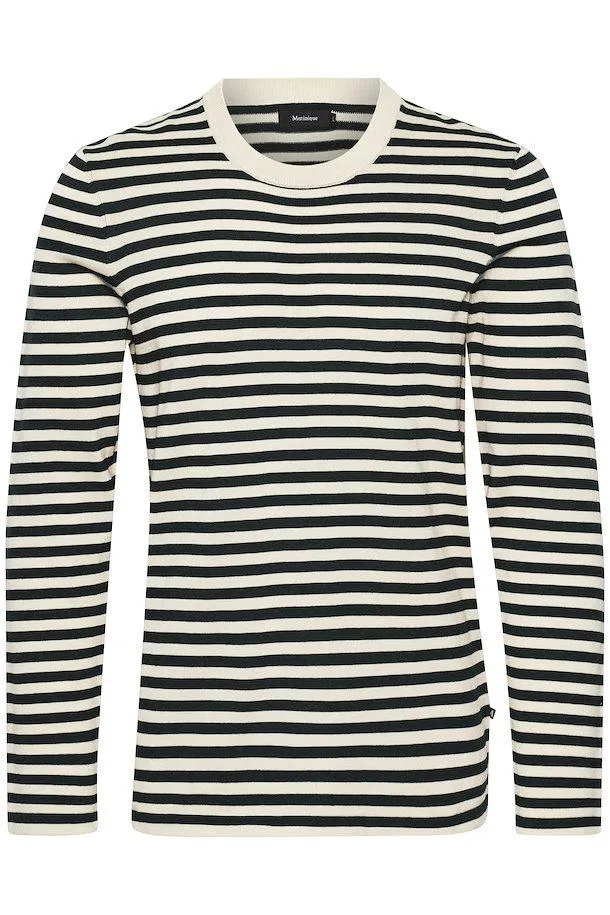 Matinique Malennon H 100% Cotton Stripe Sweater in Dark Navy