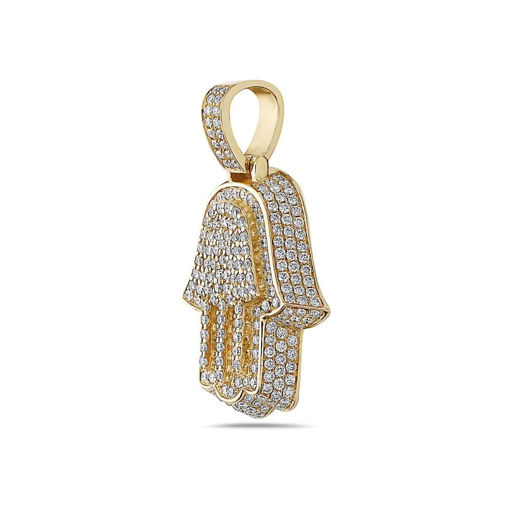 Men's 14K Yellow Gold Hamsa Pendant with 3.50 CT Diamonds