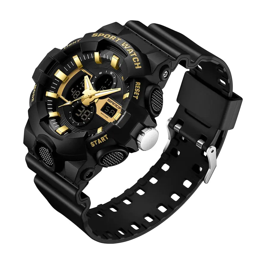 Men's 50m Waterproof Military LED Alarm Sports Round Wristwatches