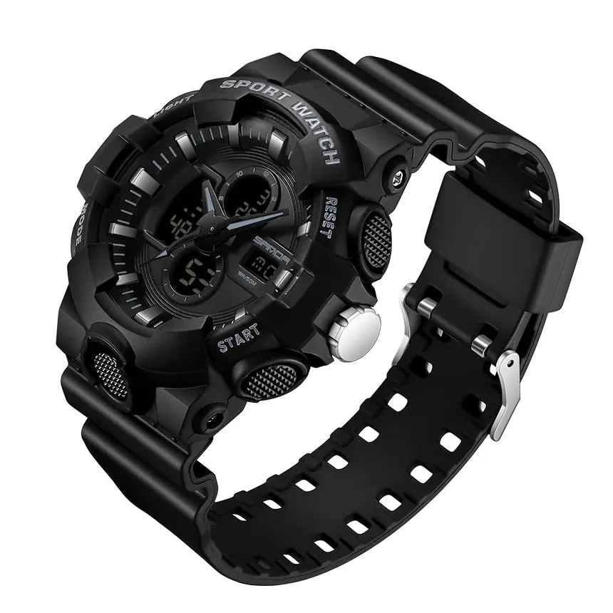 Men's 50m Waterproof Military LED Alarm Sports Round Wristwatches