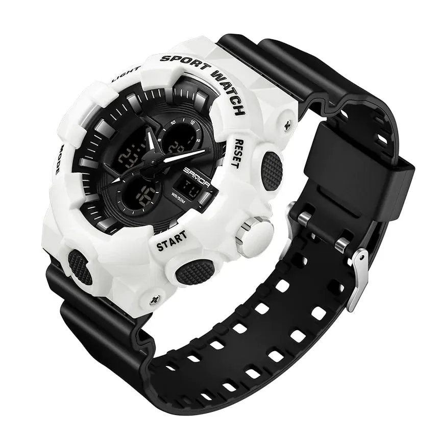 Men's 50m Waterproof Military LED Alarm Sports Round Wristwatches