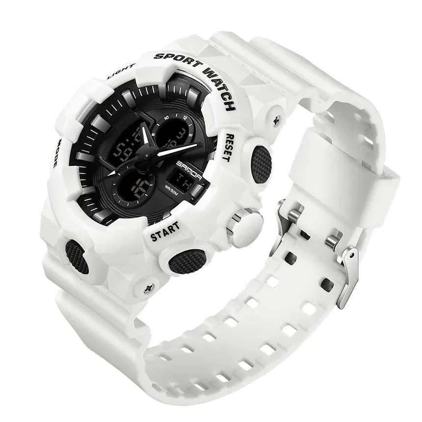 Men's 50m Waterproof Military LED Alarm Sports Round Wristwatches