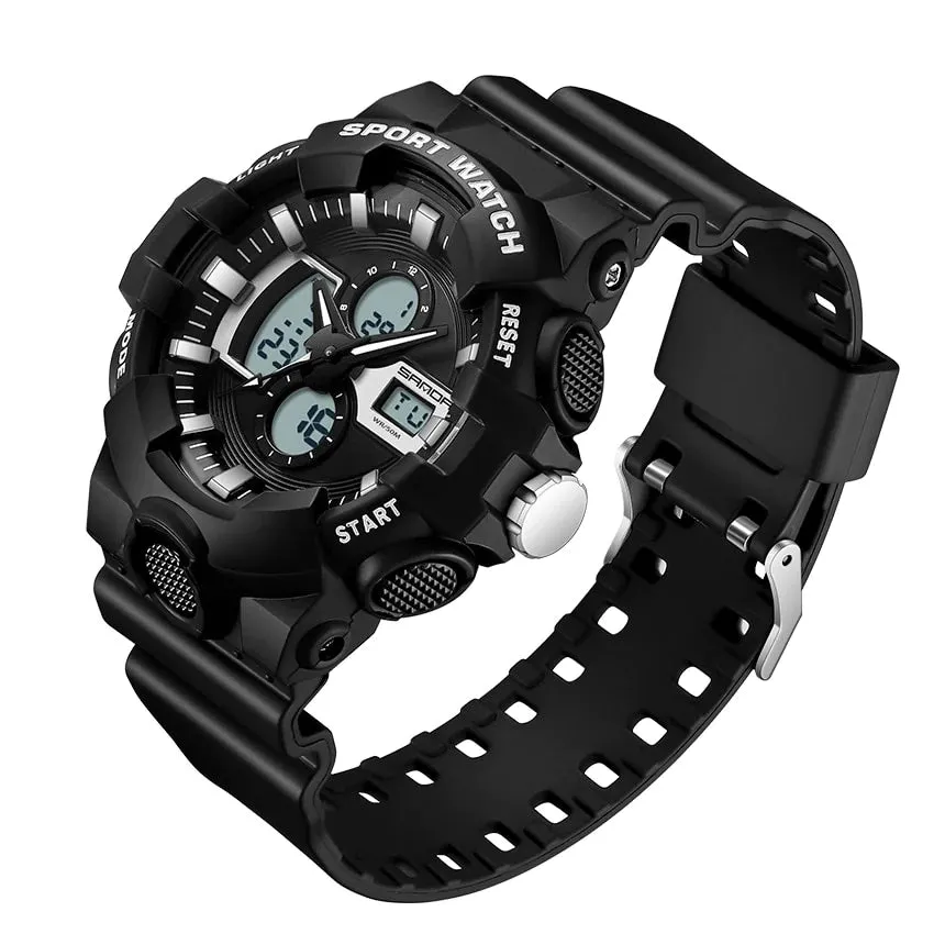 Men's 50m Waterproof Military LED Alarm Sports Round Wristwatches