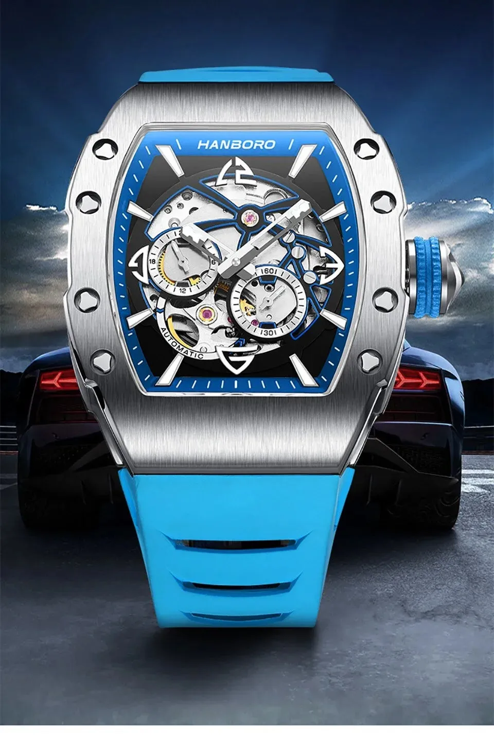 Men's Automatic Luxury Waterproof Sapphire Tonneau Mechanical Watch