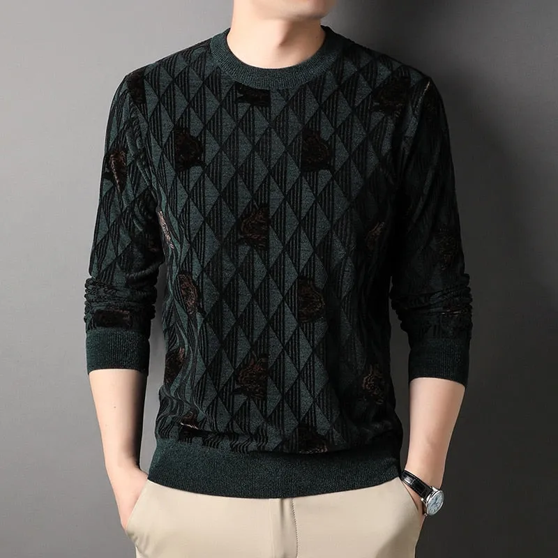 Men's Casual Standard Wool O-Neck Flat Knitted Pullover Sweater