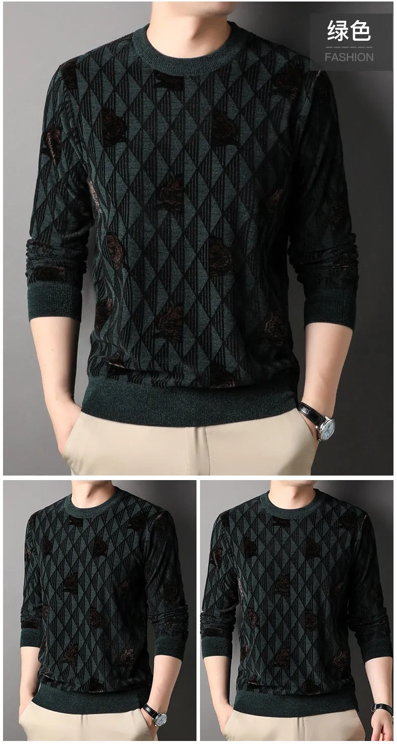 Men's Casual Standard Wool O-Neck Flat Knitted Pullover Sweater