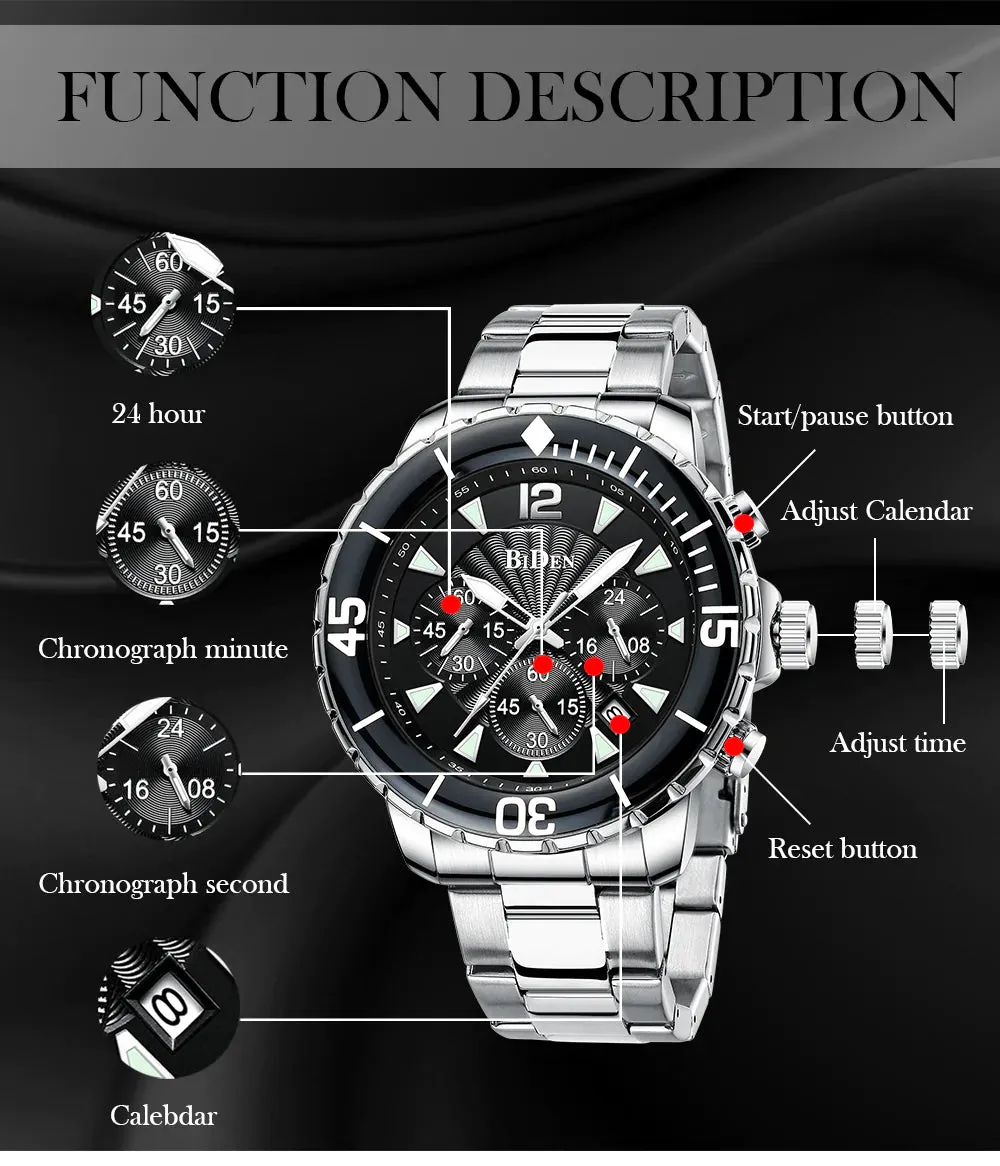 Men's Fashion Chronograph Automatic Waterproof Quartz Wristwatch