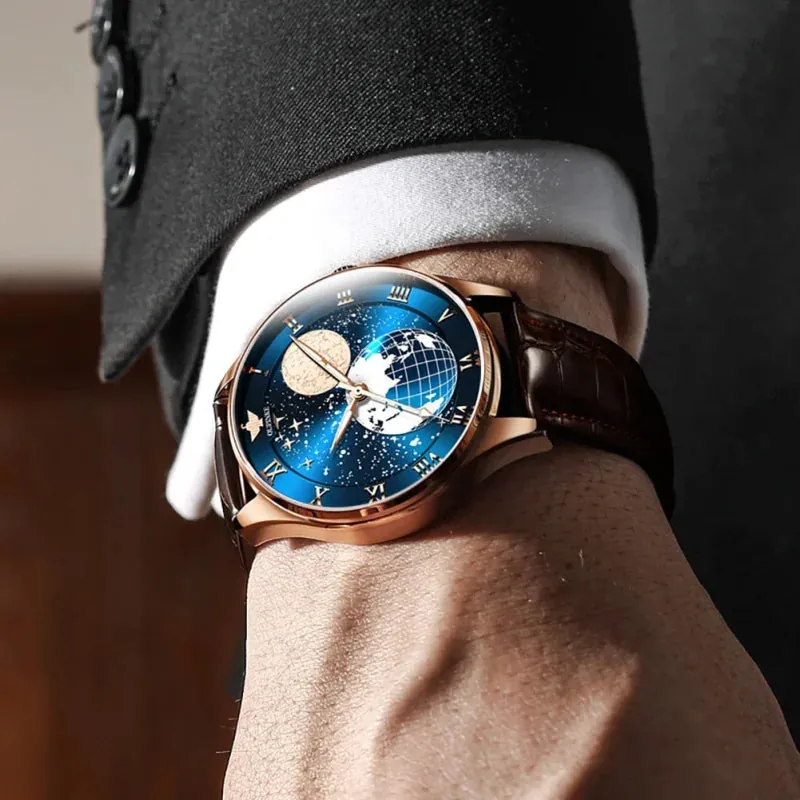 Men's Luxury Moon Phase Waterproof Automatic Mechanical Wristwatch