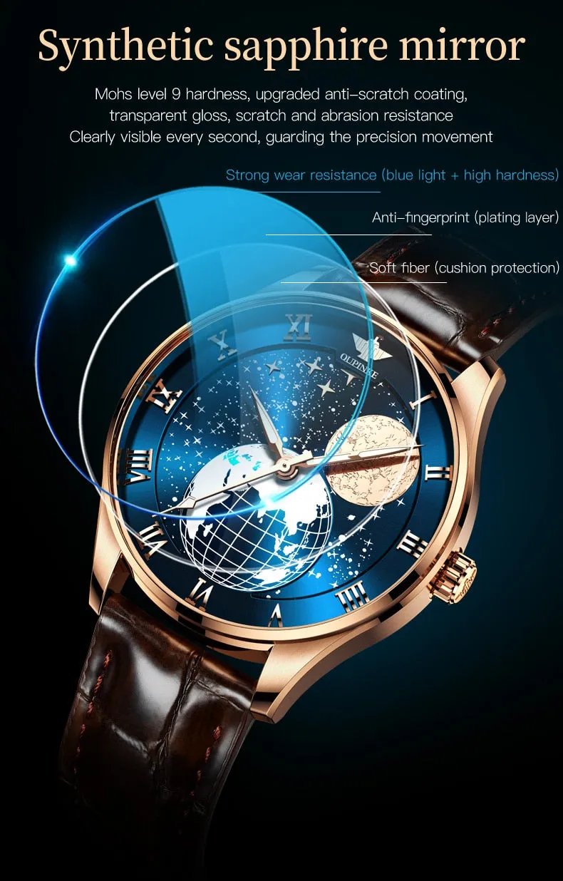 Men's Luxury Moon Phase Waterproof Automatic Mechanical Wristwatch