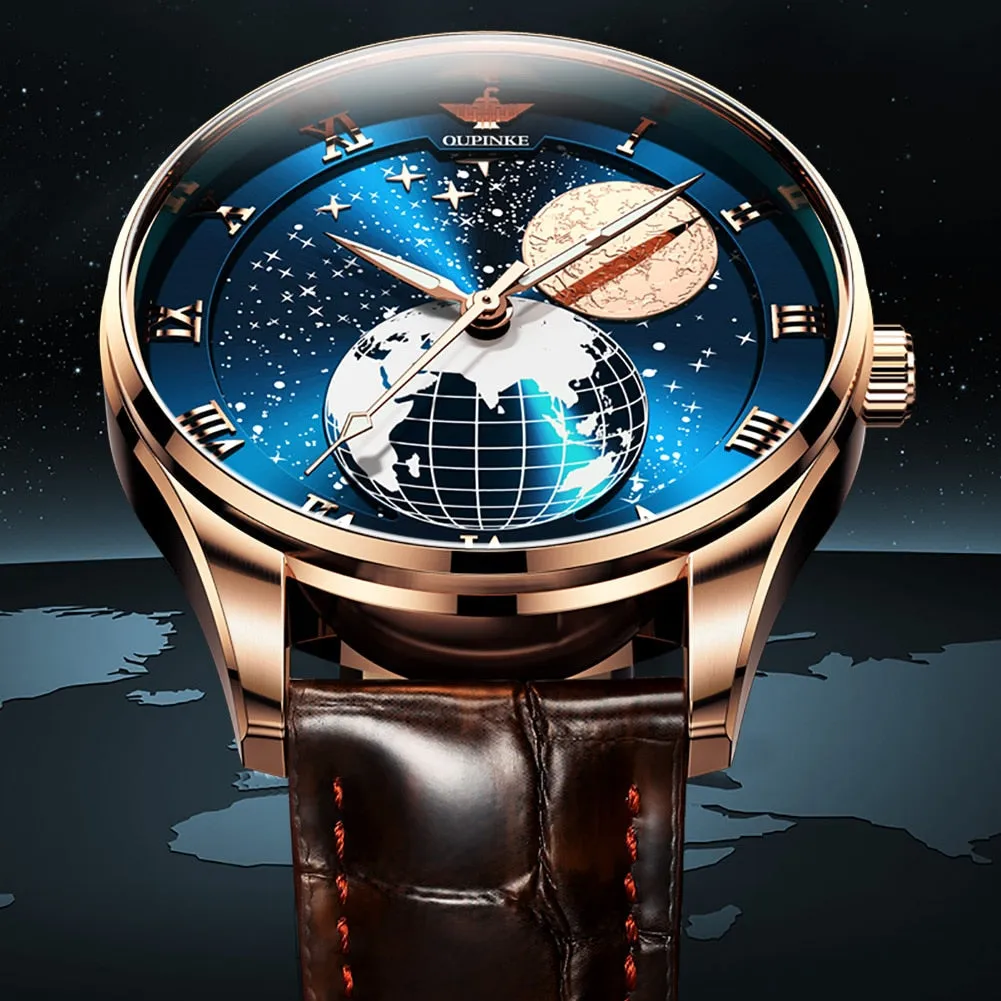 Men's Luxury Moon Phase Waterproof Automatic Mechanical Wristwatch