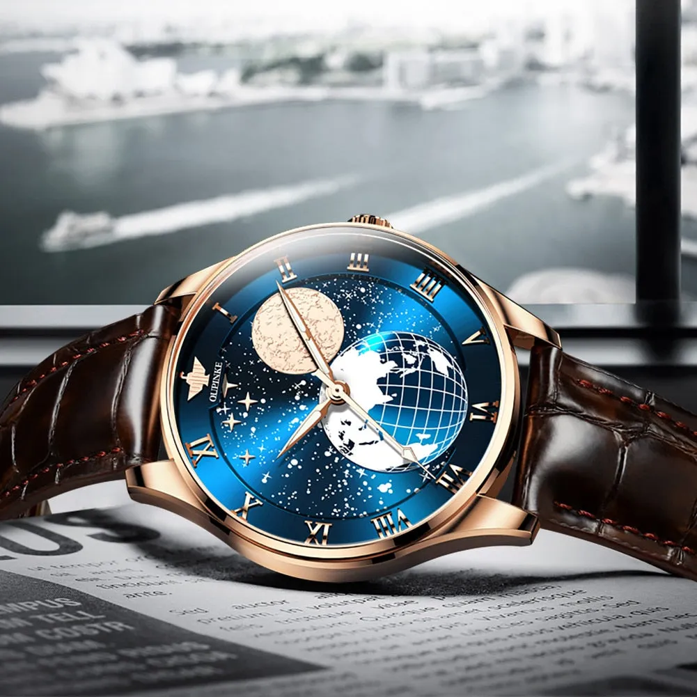 Men's Luxury Moon Phase Waterproof Automatic Mechanical Wristwatch