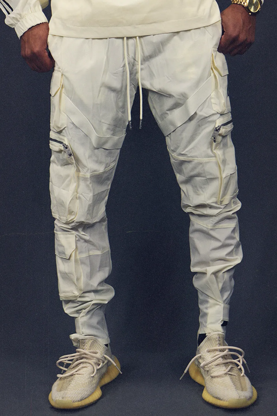 Men’s Nylon Taslan Military Utility Multi Pocket Track Pants | Cream