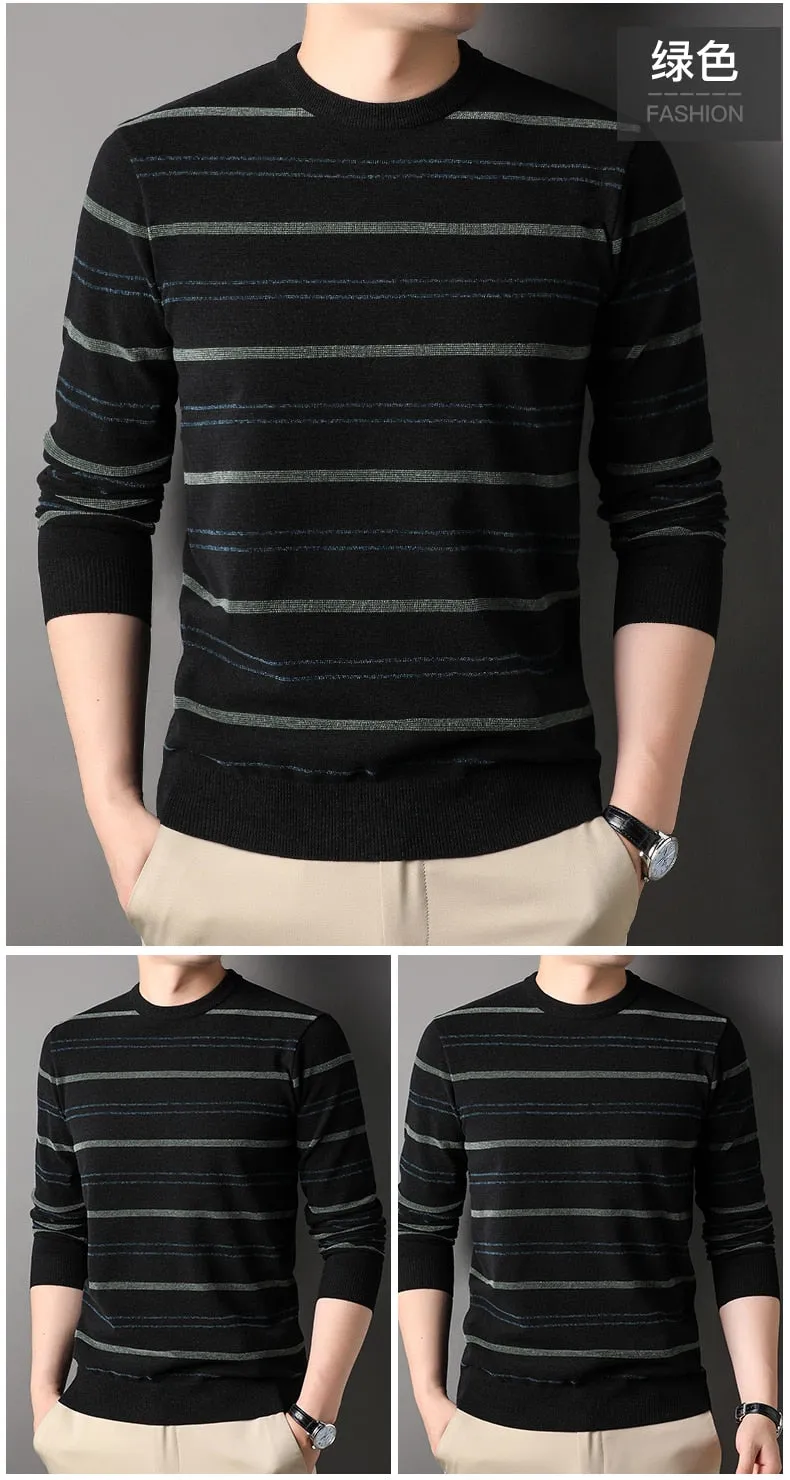 Men's Standard Green Color Thick Winter Warm Pullover Knitted Sweater