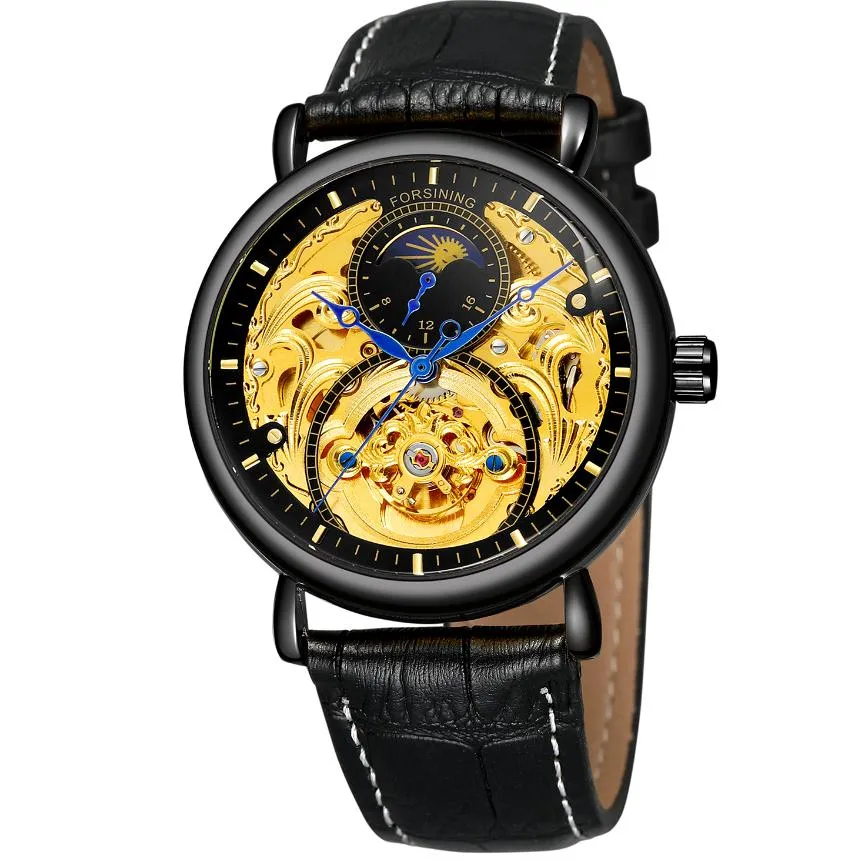 Men's Sun Moon Phase Waterproof Tourbillon Automatic Mechanical Wristwatch