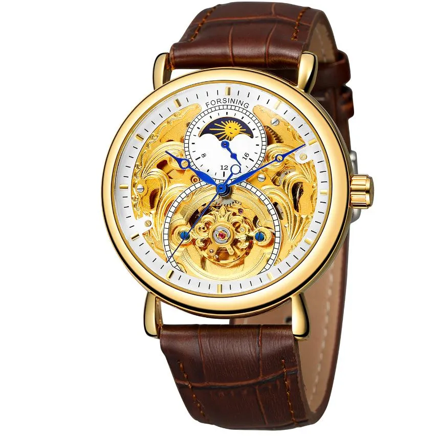 Men's Sun Moon Phase Waterproof Tourbillon Automatic Mechanical Wristwatch