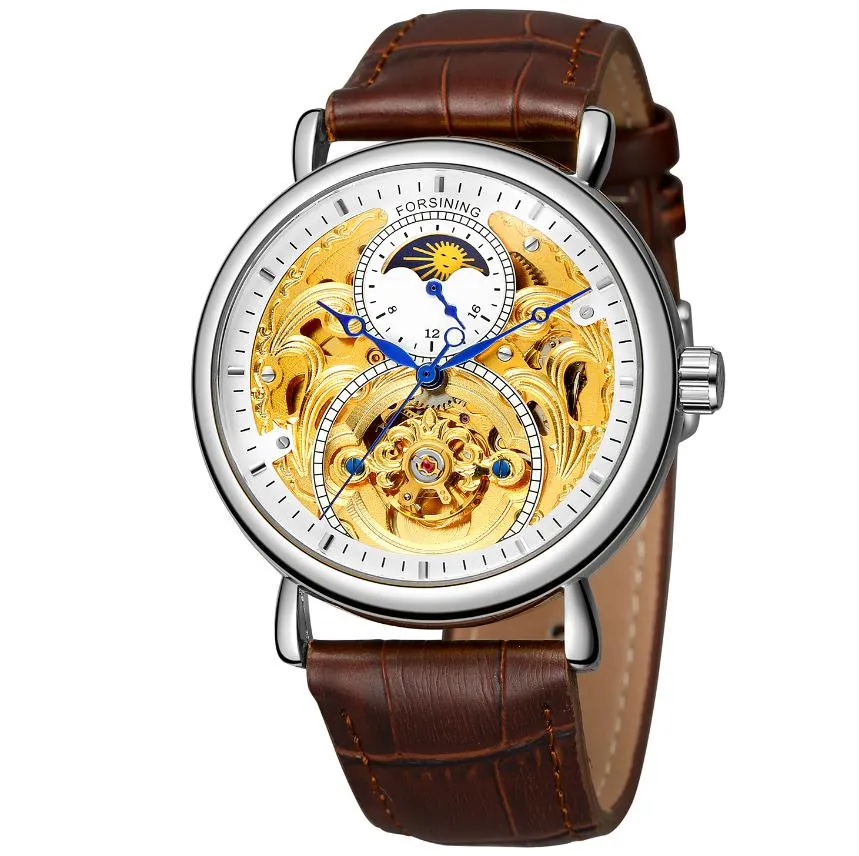 Men's Sun Moon Phase Waterproof Tourbillon Automatic Mechanical Wristwatch