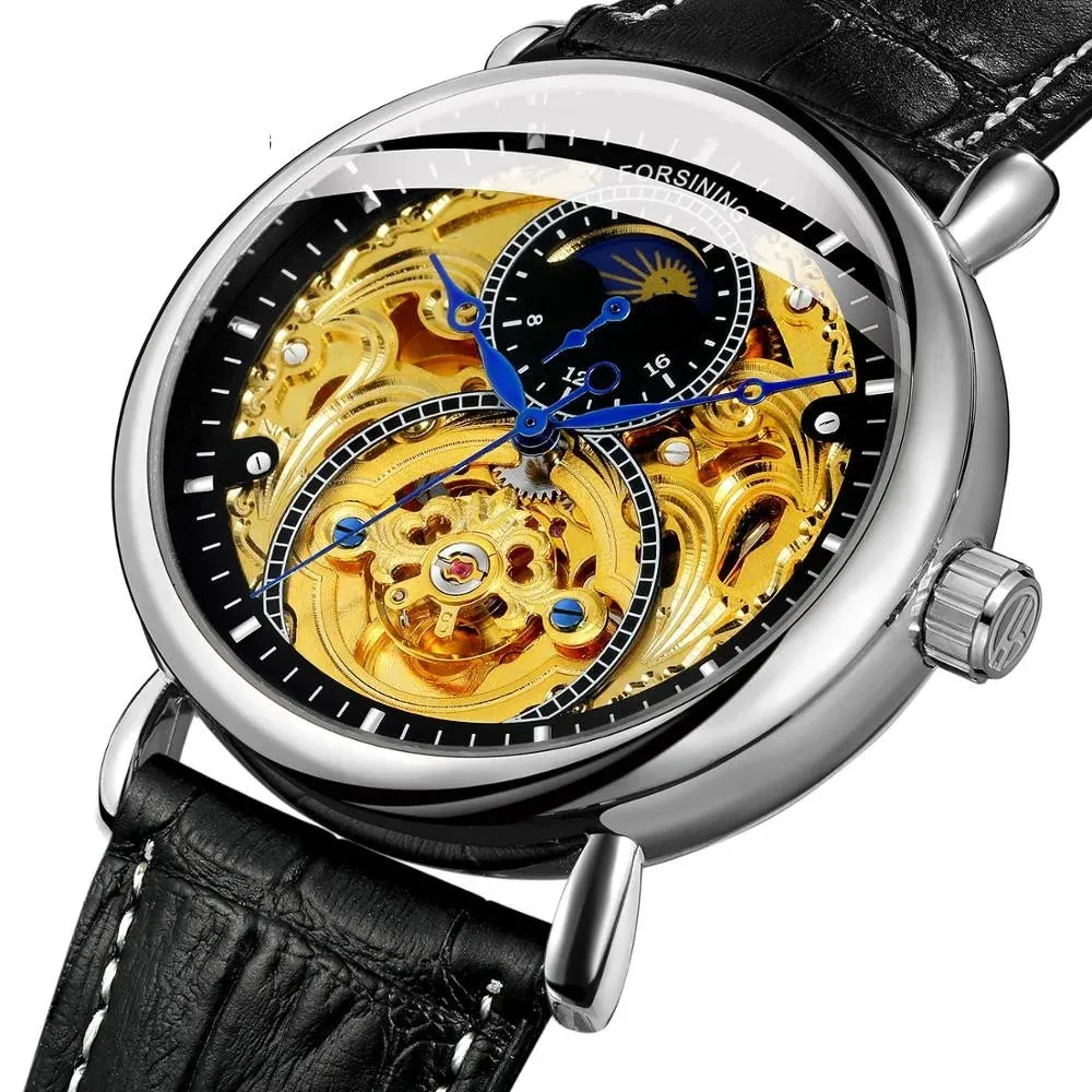 Men's Sun Moon Phase Waterproof Tourbillon Automatic Mechanical Wristwatch