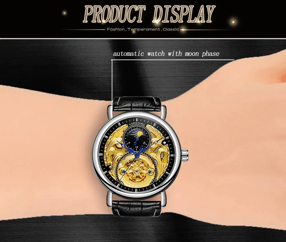 Men's Sun Moon Phase Waterproof Tourbillon Automatic Mechanical Wristwatch