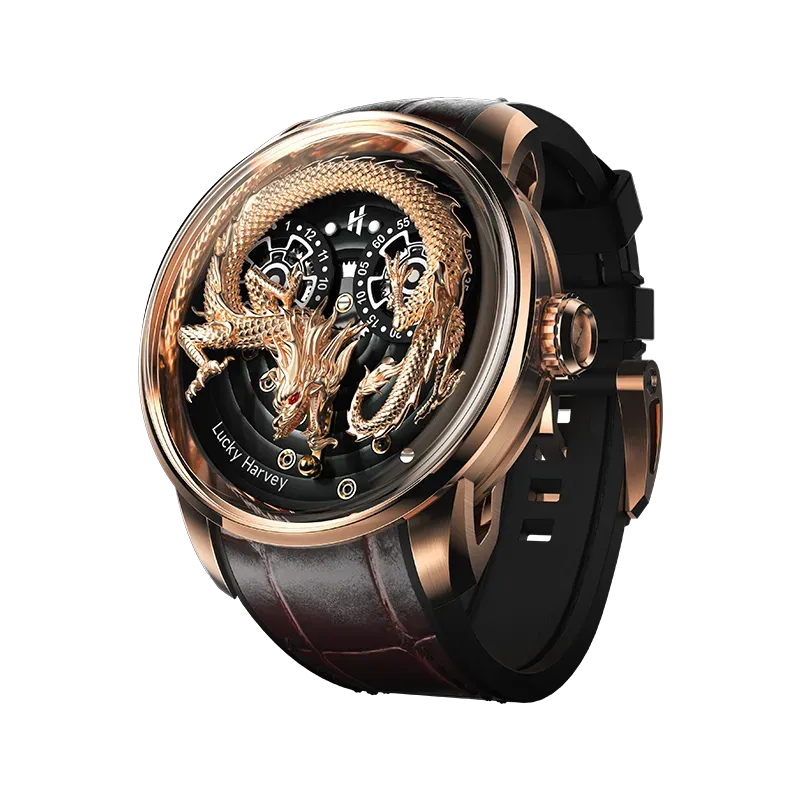 Men's Synthetic Sapphire 3D Engraving Dragon Dial Waterproof Wristwatch