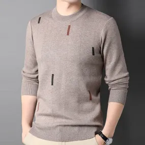 Men's Winter Camel Color Flat Knitted Long Sleeve Sweater Pullover