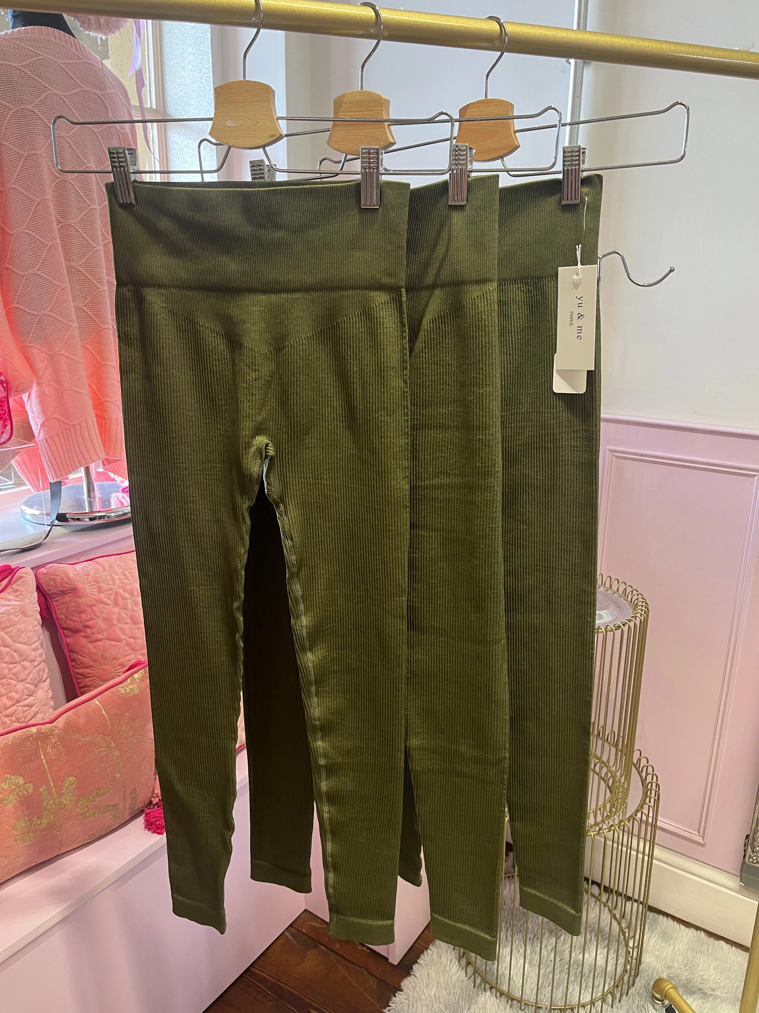 Moss Green Ribbed Leggings