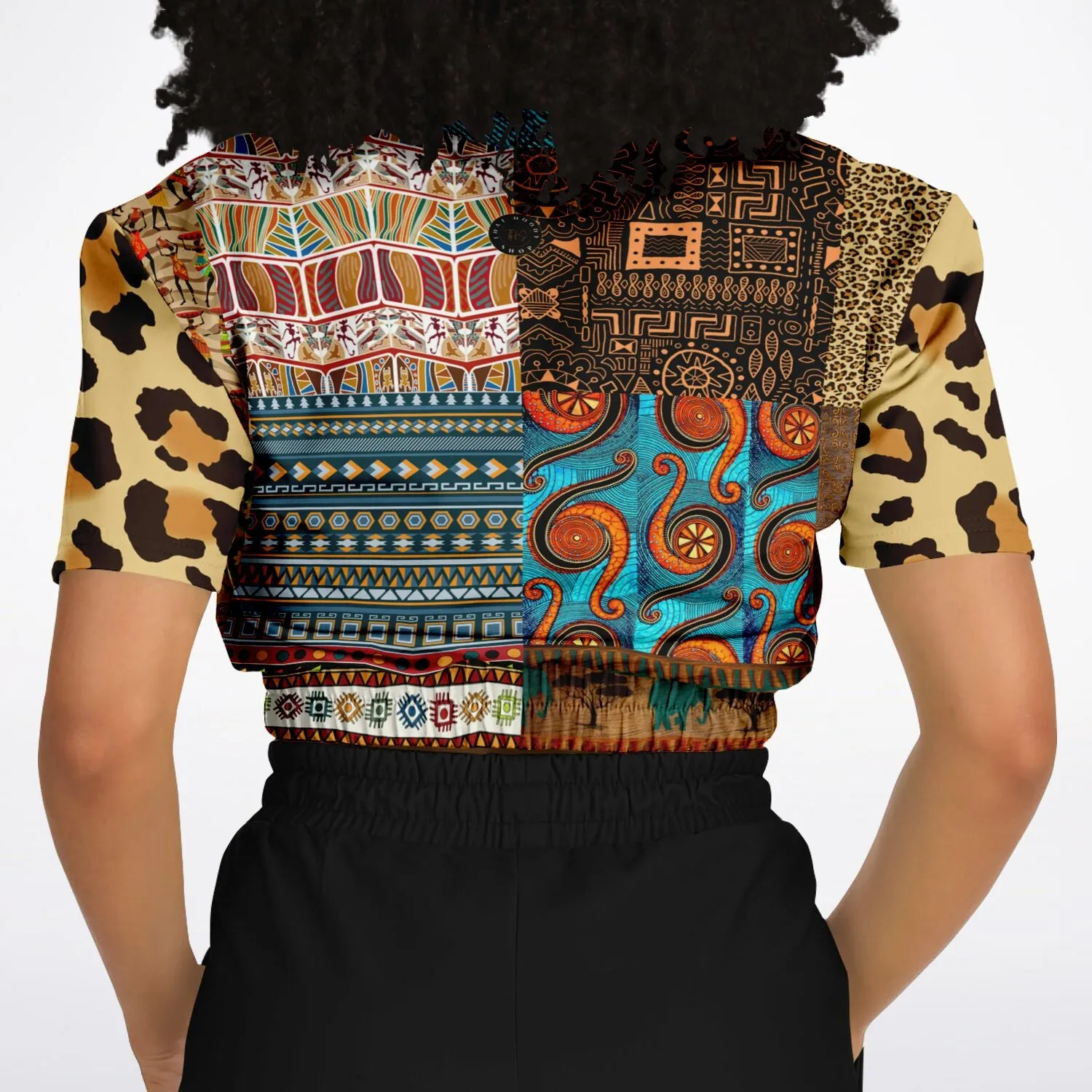 Mother Lode African Print Short Sleeve Cropped Eco-Poly Sweater