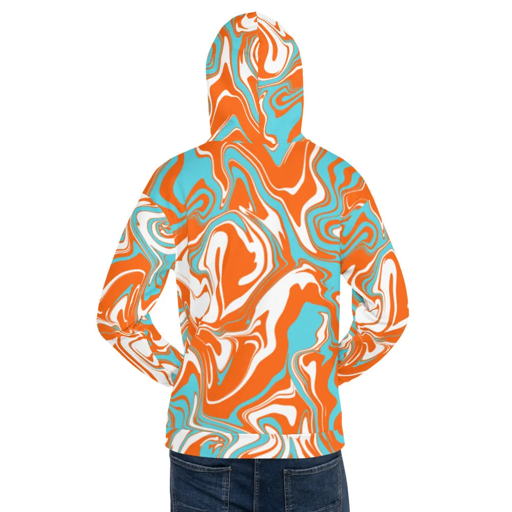 Orange Turquoise and White Oil Spill Pullover Hoodie