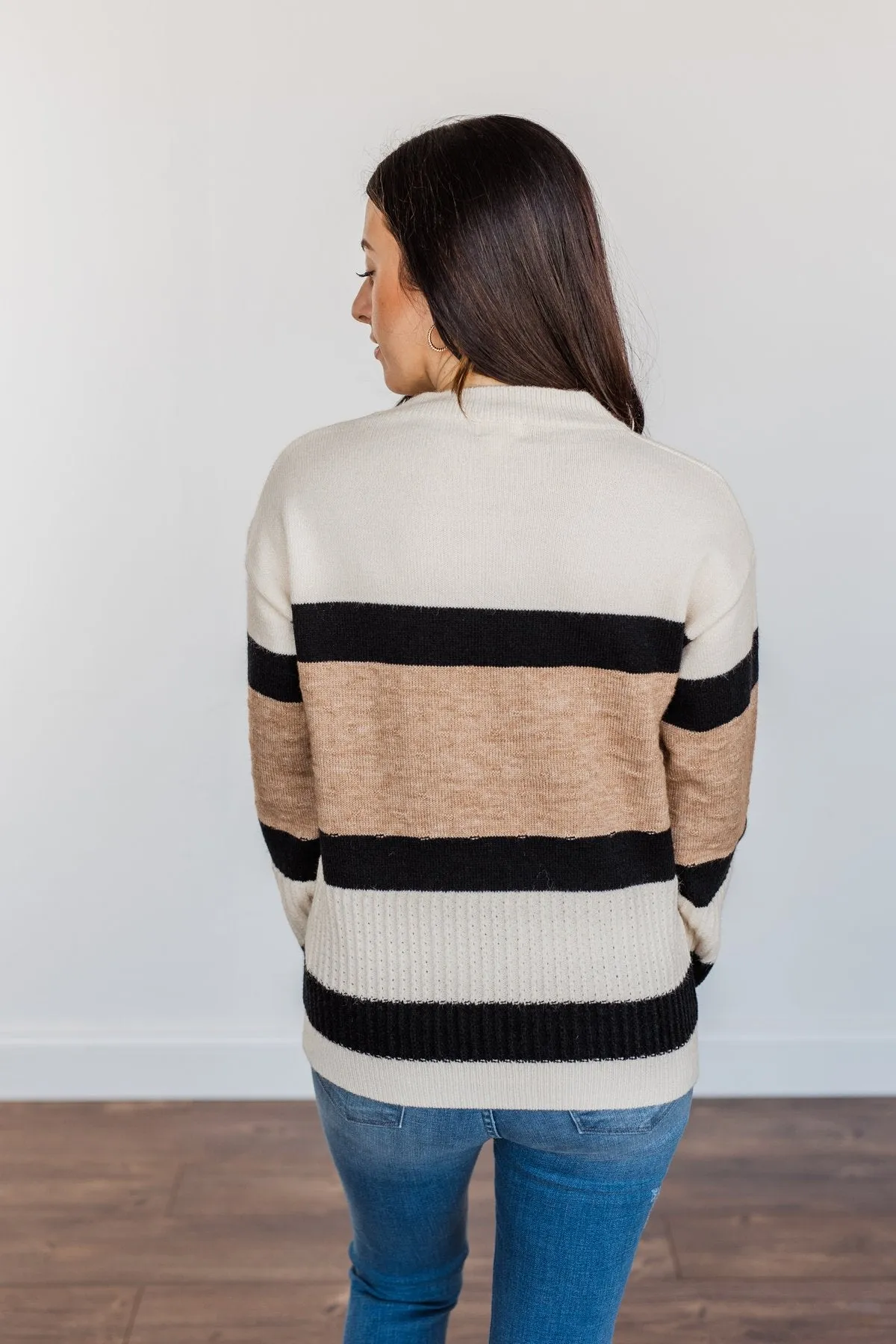 Pretty As A Picture Color Block Sweater- Ivory, Tan & Black