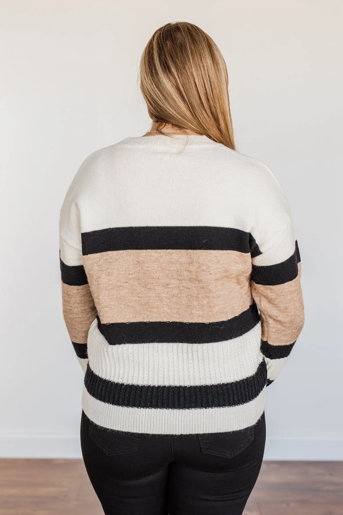 Pretty As A Picture Color Block Sweater- Ivory, Tan & Black