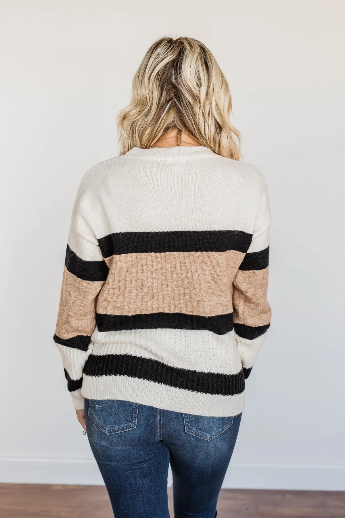 Pretty As A Picture Color Block Sweater- Ivory, Tan & Black